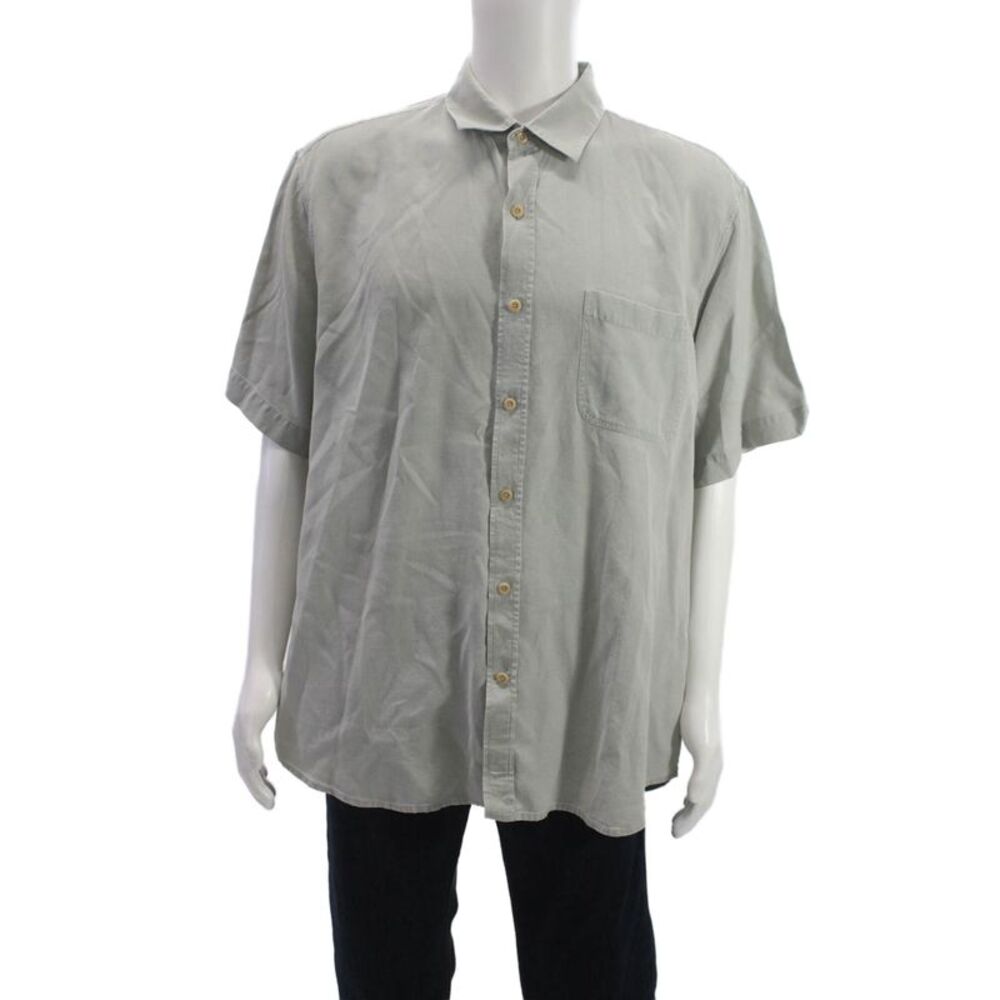 Nat Nast Mens Gray Collared Button-Down Short Sleeve Silk Cotton Size XL